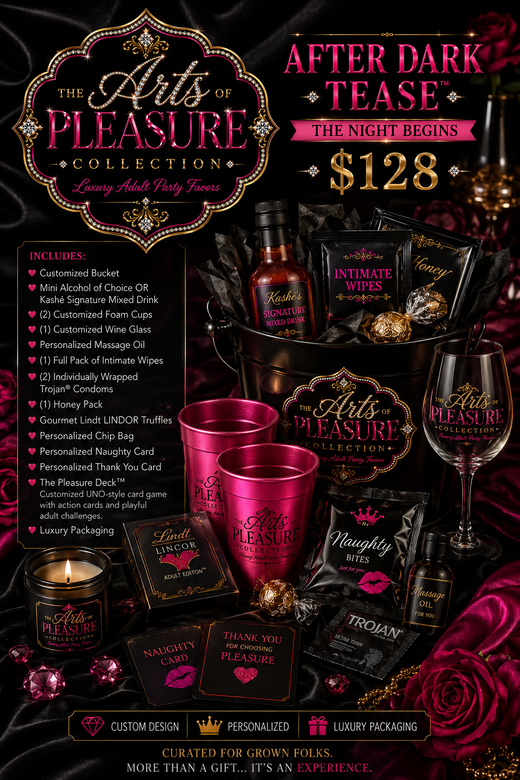 Personalized luxury gift bucket with roses and candles